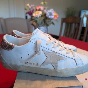 Golden Goose White and Gold Sneakers